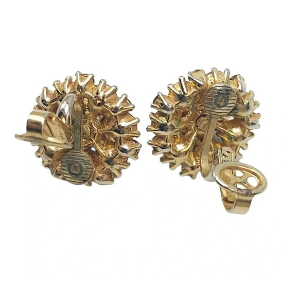CROWN TRIFARI Silver Tone Topaz Rhinestone Flower Clip Earrings Late 50s/60s - Picture 5 of 5